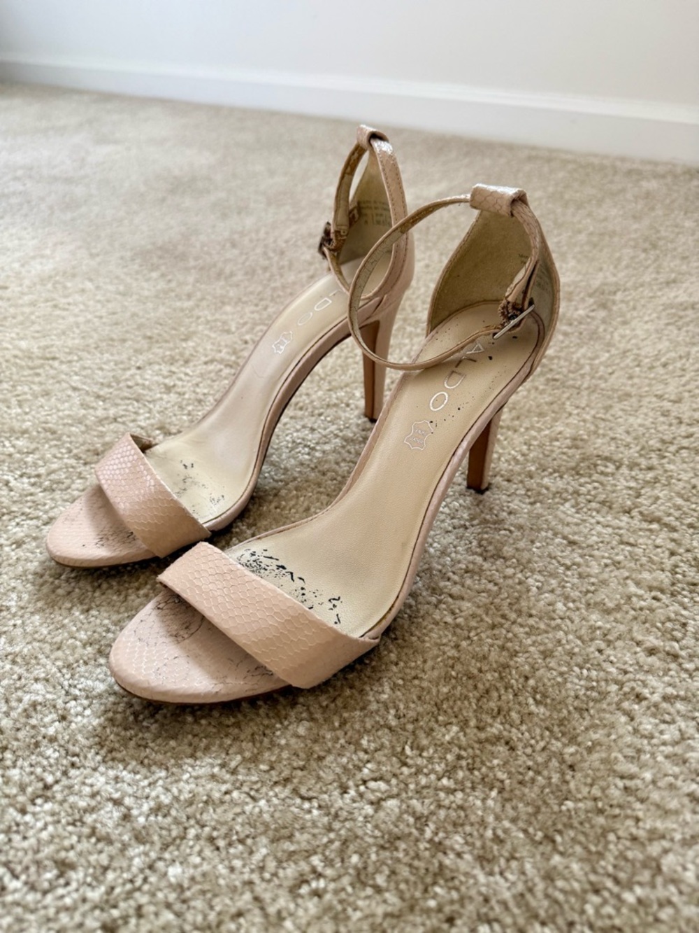 ALDO Snakeskin Blush Nude Pink Ankle Strap Heel Sandals